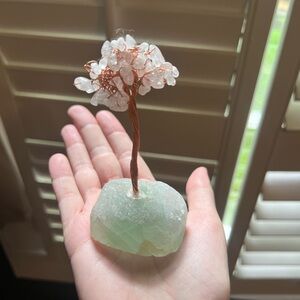 Rose Quartz Crystal tree on green Calcite base